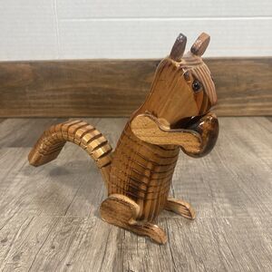Folk Art Hand Carved Wooden Squirrel Flexible Body Tail Kitsch Unique